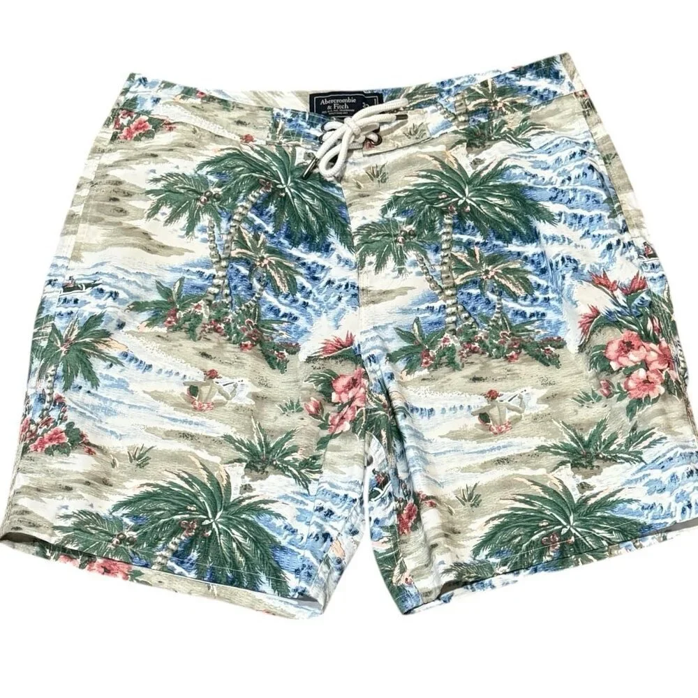 Abercrombie & Fitch Mens 32 Hawaiian Tropical Graphic Swim Trunks Board Shorts